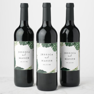 Tropiska monstera Bröllop Vin-etiketter Vinflaska Etikett