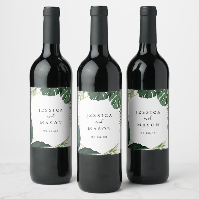 Tropiska monstera Bröllop Vin-etiketter Vinflaska Etikett (Flaskor)