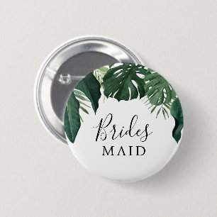 Tropiska Monstera Brudens sida Button Bridesmaid Knapp