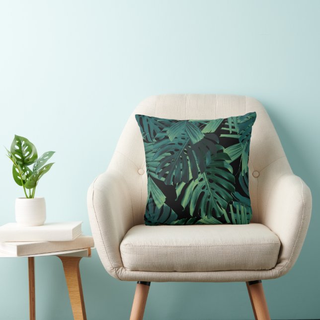 Tropiska Monstera Djungel Natt Löv 1 Kudde (Stol)