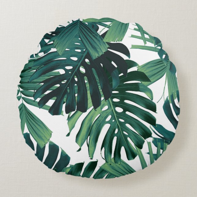 Tropiska Monstera Djungelblad 1 Rund Kudde (Framsidan)
