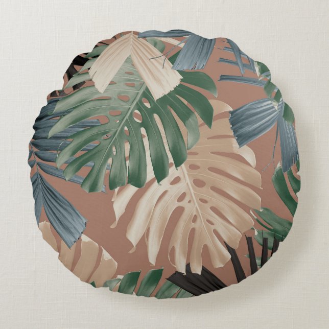 Tropiska Monstera Djungelblad 2 Rund Kudde (Framsidan)