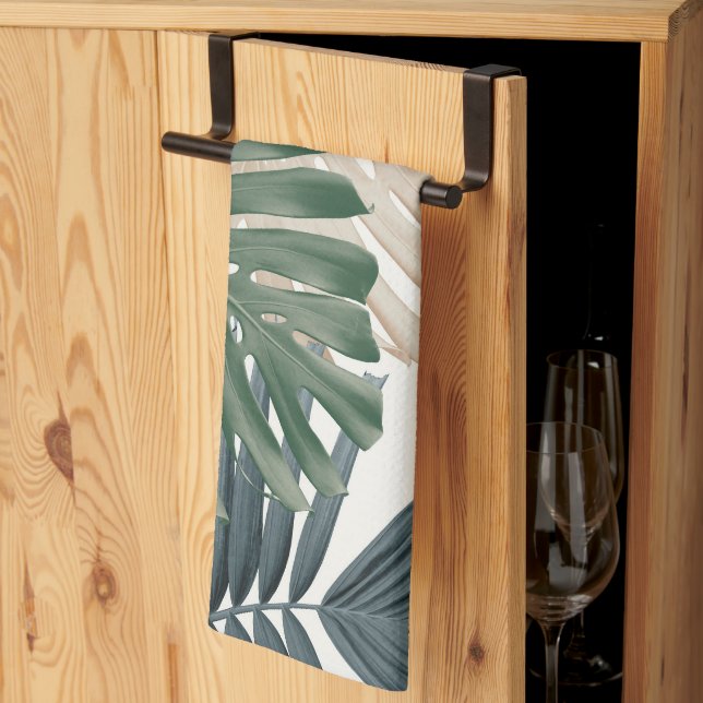 Tropiska Monstera Djungelblad 3 Kökshandduk (Thirds Fold)