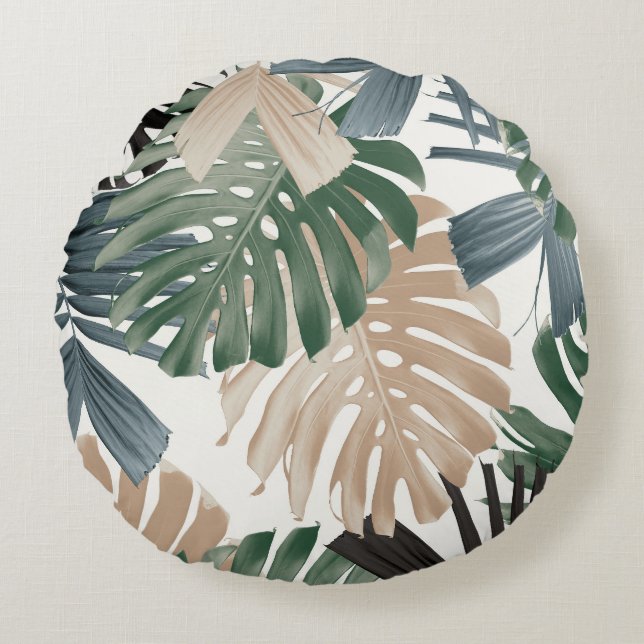 Tropiska Monstera Djungelblad 3 Rund Kudde (Framsidan)