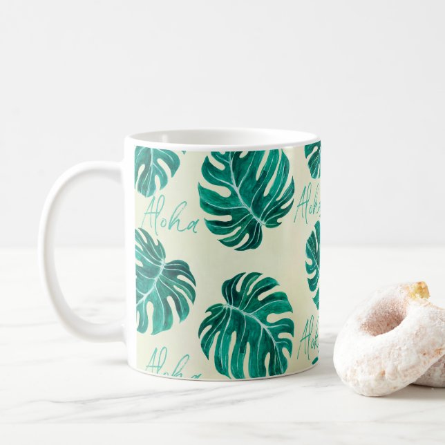 Tropiska monstera emerald grönt handflatan lövs al kaffemugg (Med munk)