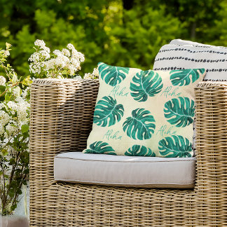Tropiska monstera emerald grönt handflatan lövs al kudde
