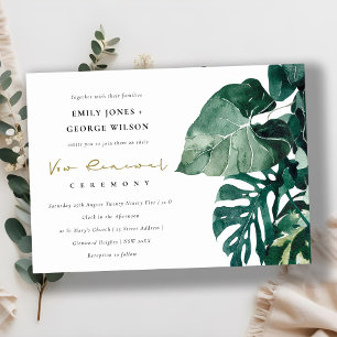 Tropiska Monstera Foliage Grönt Vow Renewal Inbjud Tack Kort