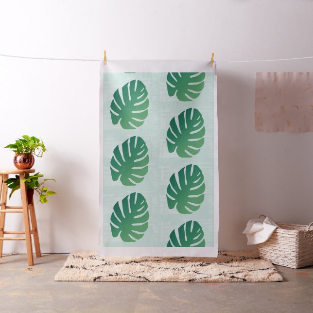 Tropiska Monstera Grönt Löv Mönster Fabric Tyg (In Situ)