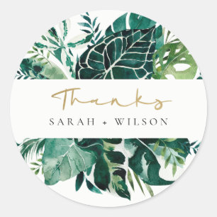 Tropiska Monstera-Grönten Foliage Bröllop Tack Runt Klistermärke