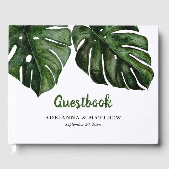 Tropiska Monstera-Grönten Löv Bröllop Guestbook Gästböcker (Framsida)