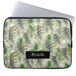 Tropiska Monstera Handflatan Pastel Monogrammed Laptop Fodral