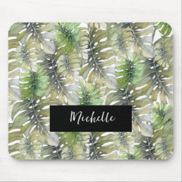 Tropiska Monstera Handflatan Pastel Monogrammed Musmatta