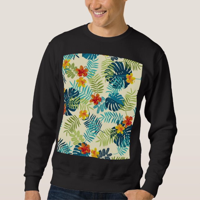 Tropiska Monstera Hibiscus Sommaren Mönster Lång Ärmad Tröja (Framsida)