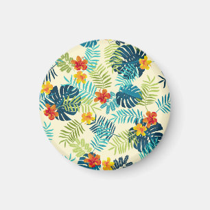 Tropiska Monstera Hibiscus Sommaren Mönster Magnet