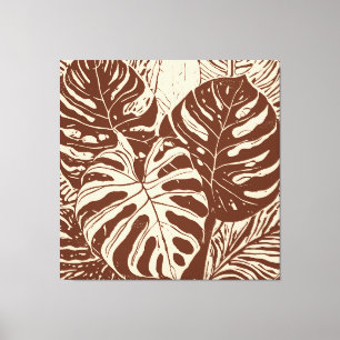 Tropiska Monstera Linocut stil art Canvastryck