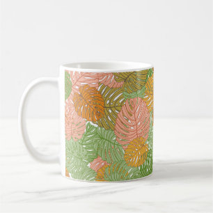 Tropiska monstera löv, färglöst, sömlös patter kaffemugg