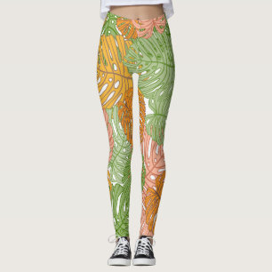 Tropiska monstera löv, färglöst, sömlös patter leggings