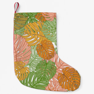 Tropiska monstera löv, färglöst, sömlös patter liten julstrumpa