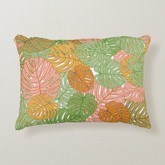 Tropiska monstera löv, färglöst, sömlös patter prydnadskudde (Framsidan)