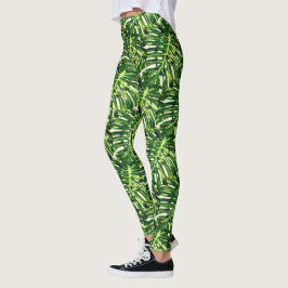 Tropiska Monstera Löv Leggings Exotiska Helgdagar
