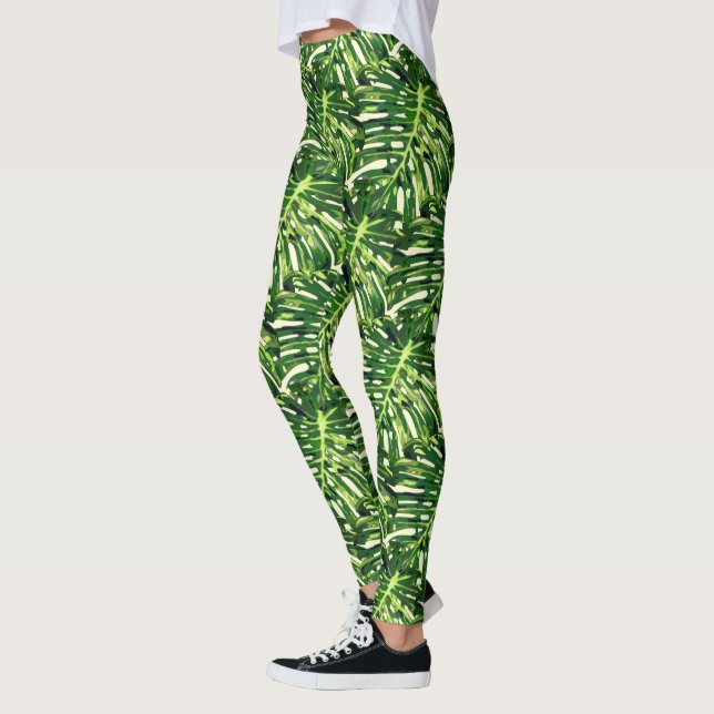 Tropiska Monstera Löv Leggings Exotiska Helgdagar (Vänster)