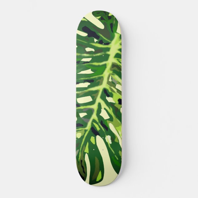 Tropiska Monstera Löv - Mini Skateboard Bräda 18,5 Cm (Framsida)