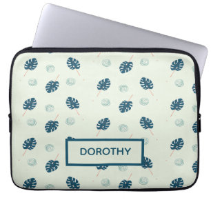 Tropiska monstera löv monogram på blått laptop fodral