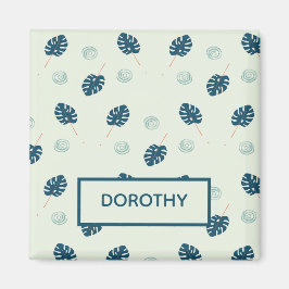 Tropiska monstera löv monogram på blått magnet