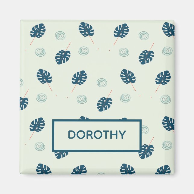 Tropiska monstera löv monogram på blått magnet (Framsidan)