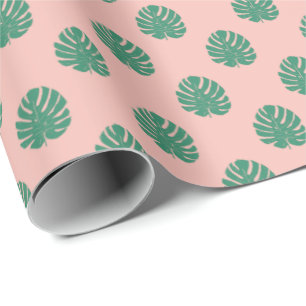 Tropiska Monstera Löv Mönster i Rosa och Grönt Presentpapper