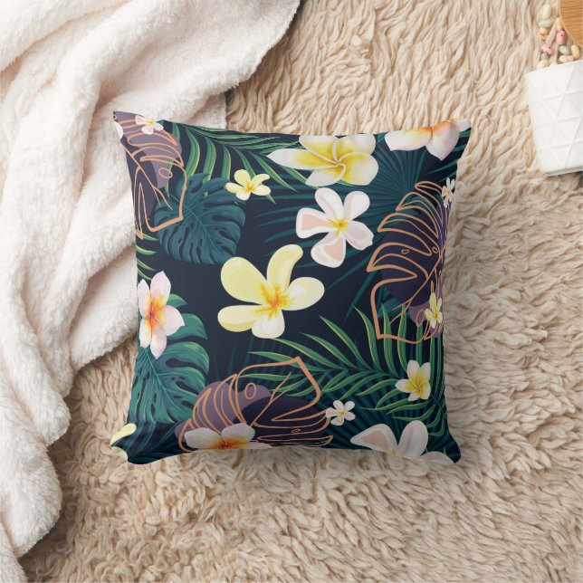 Tropiska monstera löv plumeria-blommor kudde (Filt)