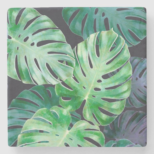 Tropiska Monstera-Löv Stenunderlägg (Framsidan)
