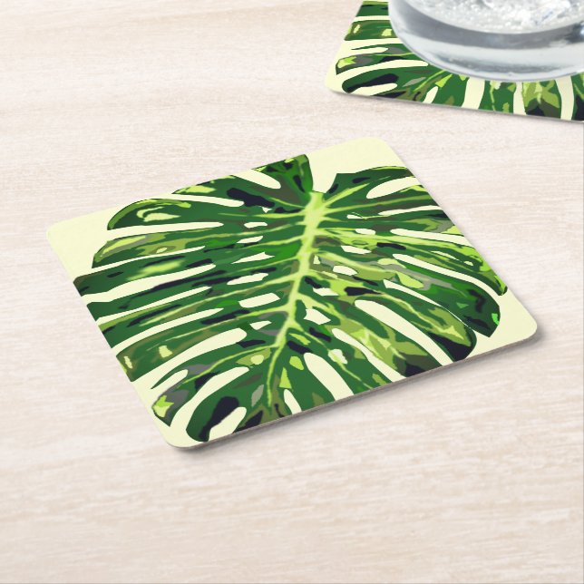 Tropiska Monstera Löv Underlägg Papper Kvadrat (Vinklad)