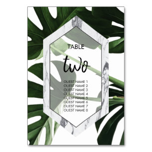 Tropiska Monstera Marble Bröllop Guest Namn Bordsnummer