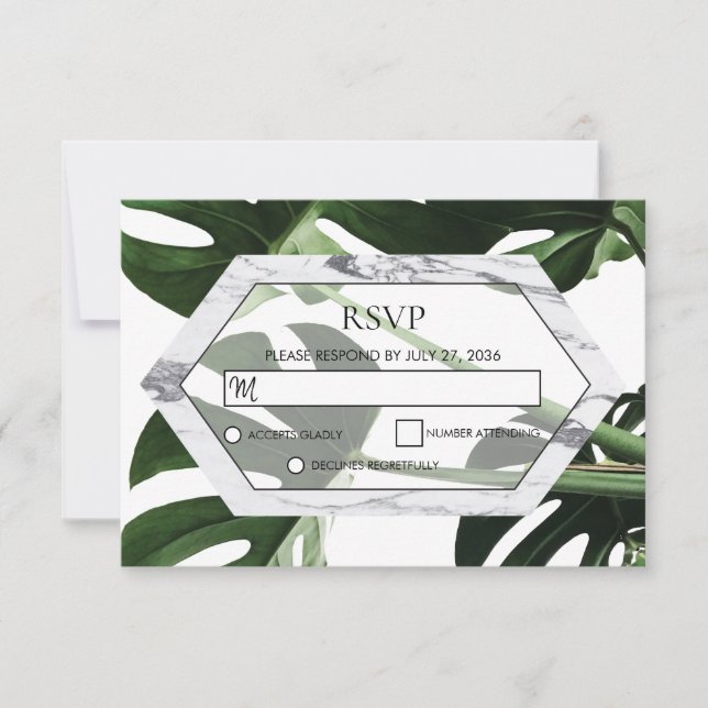 Tropiska monstera Marble Bröllop OSA Card Kort (Framsida)