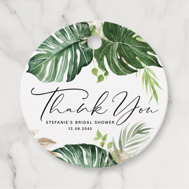 Tropiska Monstera-Möhippans Tack Gåvor Etiketter (Framsida)