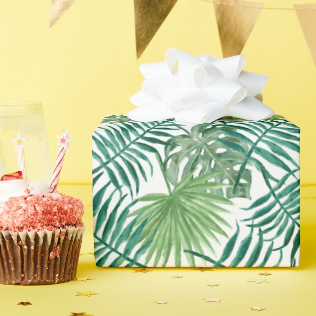 Tropiska Monstera och palmlöv Presentpapper (Födelsedagsfest)