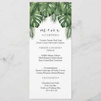 Tropiska Monstera Palmblad Bröllopsmeny Kort