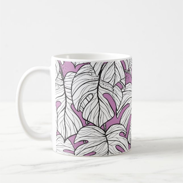 Tropiska Monstera Plant Repeat Mönster Kaffemugg (Vänster)