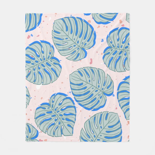 Tropiska Monstera: Terrazzo-Vintagen Mönster Fleecefilt (Framsidan)