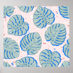 Tropiska Monstera: Terrazzo-Vintagen Mönster Poster