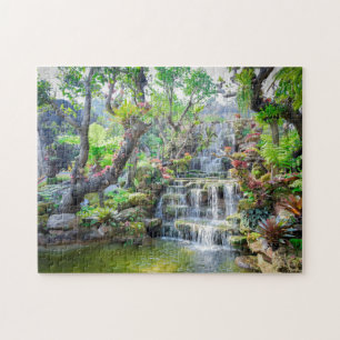 Tropiska Mountain Forest Waterfall Thailand Pussel