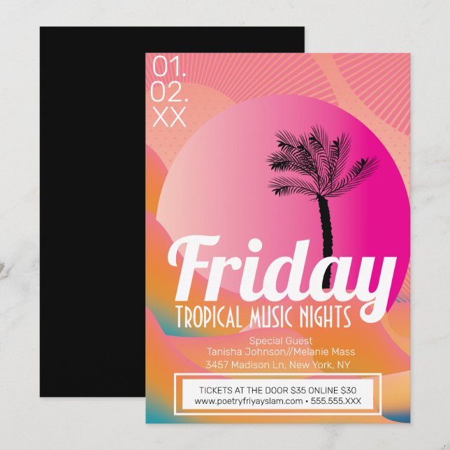 Tropiska Musik Nätters Kampanjklubb Flyer Inbjudningar (Fram/baksida)