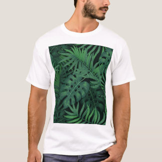 Tropiska nattens Grönt: Exotic Plant Mönster T Shirt