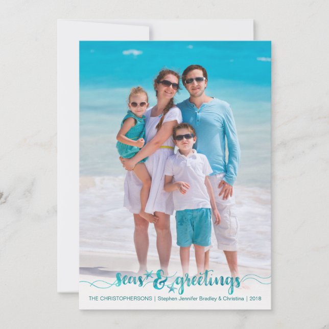 Tropiska Nautical Script-Säsonhälsningar Julkort (Framsida)