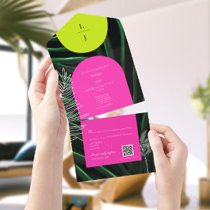 Tropiska Neon Arches Handflatan Träd Monogram QR B