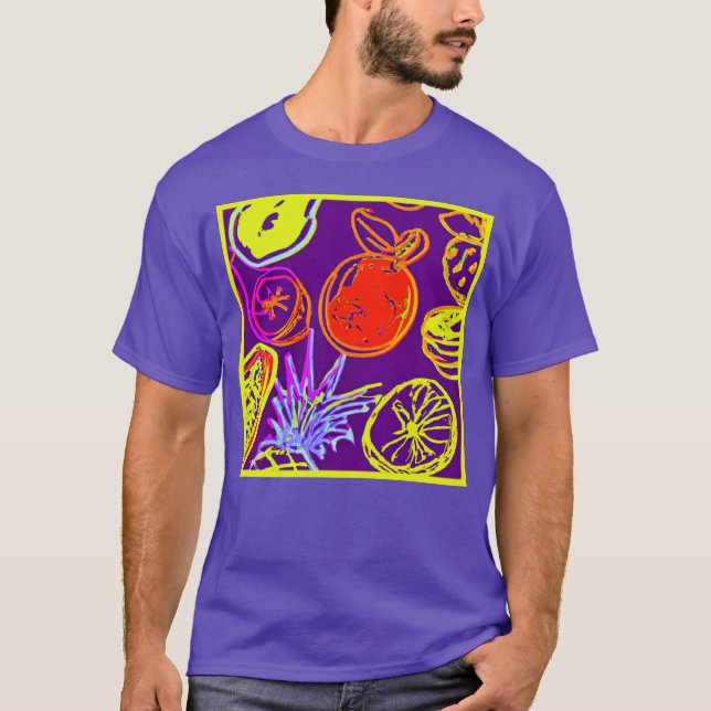 Tropiska Neon Fruits Mönster T Shirt (Framsida)