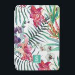 Tropiska öarnas Blommönster med Monogram iPad Mini Skydd<br><div class="desc">En vackert exotisk ö stil fodral med färgstarka tropiska orkidéer, lök och papegoja i orange, rosa, rött, lila och vitt. Handflatan fronder och tropisk löv är utspridda över hela konstruktionen med en kontrasterande vit bakgrund som gör att hela färg går upp. En kvadrat ram omger en inledande monogram som du...</div>