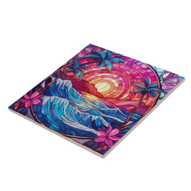 Tropiska öarnas rosa solnedgång Konst av rostat gl Kakelplatta (Sidan)