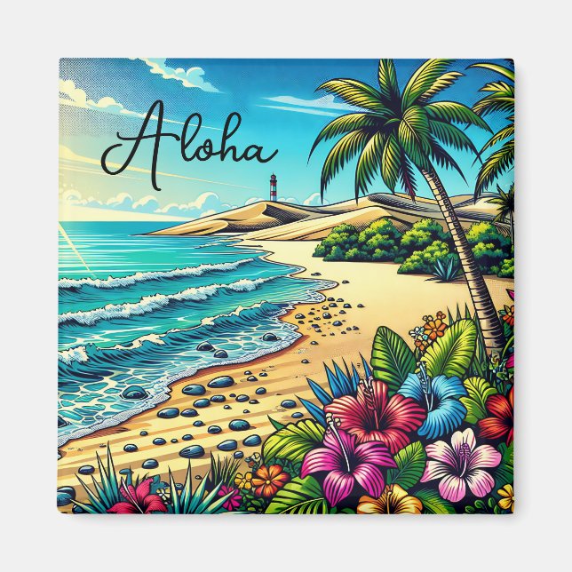 Tropiska Ocean Aloha Vacation Magnet (Framsidan)
